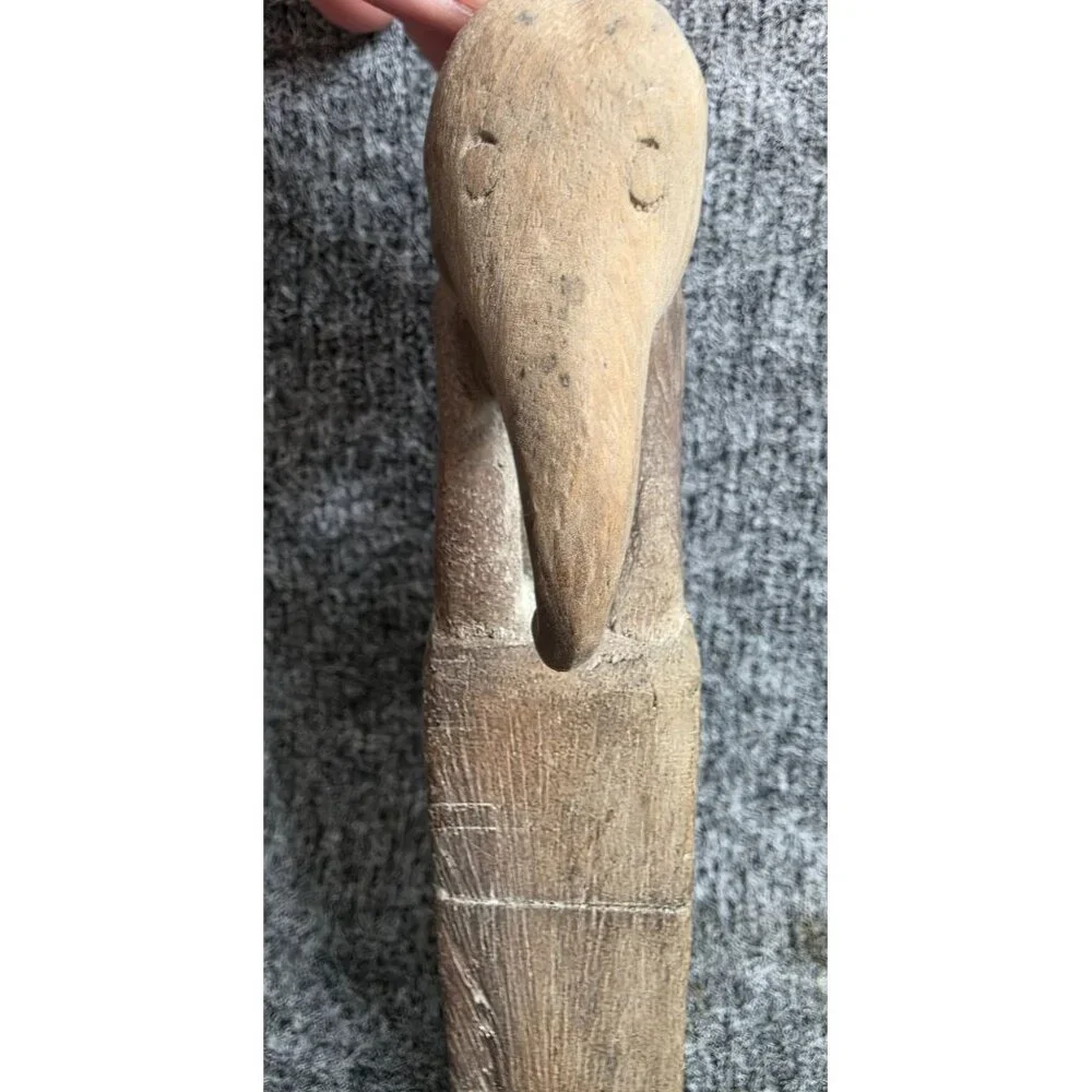 Vtg Hand Carved Wooden Elephant Figurine With Roller Tribal Folk Art